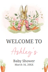 626 Pink Peter Rabbit Baby Shower Welcome Sign 24x36: 626 Pink Peter Rabbit Baby Shower Welcome Sign