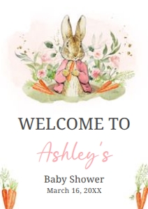 626 Pink Peter Rabbit Baby Shower Welcome Sign A4: 626 Pink Peter Rabbit Baby Shower Welcome Sign