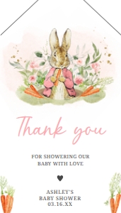 626 Pink Peter Rabbit Baby Shower Favor Tag with Line: 626 Pink Peter Rabbit Baby Shower Favor Tag