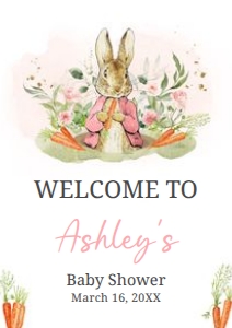 626 Pink Peter Rabbit Baby Shower Welcome Sign A3: 626 Pink Peter Rabbit Baby Shower Welcome Sign