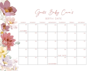 613 Florals Baby in Bloom Baby Shower Calendar 10x8: 613 Florals Baby in Bloom Baby Shower Calendar