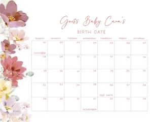 613 Florals Baby in Bloom Baby Shower Calendar 20x16: 613 Florals Baby in Bloom Baby Shower Calendar