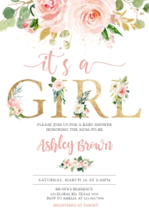 629 Pink Floral Baby Shower Invitation: 629 Pink Floral Baby Shower Invitation