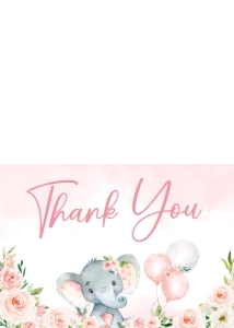 615 Pink Floral Balloon Elephant Baby Shower Thank You Card: 615 Pink Floral Balloon Elephant Baby Shower Invitation Set