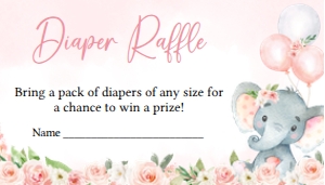 615 Pink Floral Balloon Elephant Baby Shower Diaper Raffle: 615 Pink Floral Balloon Elephant Baby Shower Invitation Set