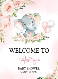 615 Pink Floral Balloon Elephant Baby Shower Welcome Sign design preview