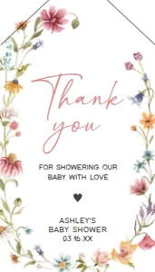 630 Wildflower Baby Shower Favor Tag with Line: 630 Wildflower Baby Shower Favor Tag