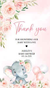 615 Pink Floral Balloon Elephant Baby Shower Favor Tag: 615 Pink Floral Balloon Elephant Baby Shower Favor Tag