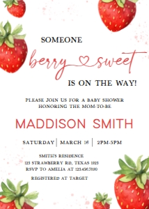 631 Minimalist Strawberry Baby Shower Invitation: 631 Minimalist Strawberry Baby Shower Invitation Set