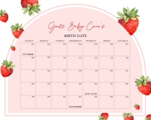 616 Strawberry Baby Shower Calendar 20x16: 616 Strawberry Baby Shower Calendar