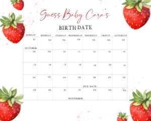 631 Minimalist Strawberry Baby Shower Calendar 20x16: 631 Minimalist Strawberry Baby Shower Calendar