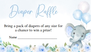 617 Blue Floral Balloon Elephant Baby Shower Diaper Raffle: 617 Blue Floral Balloon Elephant Baby Shower Invitation Set