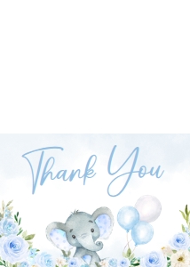 617 Blue Floral Balloon Elephant Baby Shower Thank You Card: 617 Blue Floral Balloon Elephant Baby Shower Invitation Set
