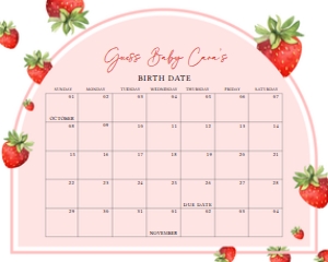 616 Strawberry Baby Shower Calendar 10X8: 616 Strawberry Baby Shower Calendar