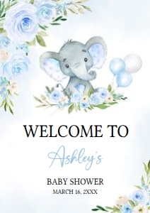 617 Blue Floral Balloon Elephant Baby Shower Welcome Sign A1: 617 Blue Floral Balloon Elephant Baby Shower Welcome Sign