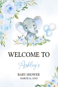 617 Blue Floral Balloon Elephant Baby Shower Welcome Sign 20X30: 617 Blue Floral Balloon Elephant Baby Shower Welcome Sign