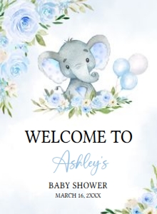 617 Blue Floral Balloon Elephant Baby Shower Welcome Sign 11X15: 617 Blue Floral Balloon Elephant Baby Shower Welcome Sign