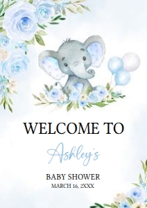 617 Blue Floral Balloon Elephant Baby Shower Welcome Sign A2: 617 Blue Floral Balloon Elephant Baby Shower Welcome Sign