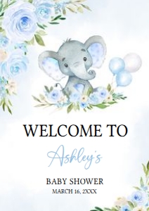 617 Blue Floral Balloon Elephant Baby Shower Welcome Sign A3: 617 Blue Floral Balloon Elephant Baby Shower Welcome Sign