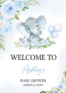 617 Blue Floral Balloon Elephant Baby Shower Welcome Sign A4: 617 Blue Floral Balloon Elephant Baby Shower Welcome Sign