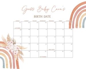 632 Boho Rainbow Baby Shower Calendar 10x8: 632 Boho Rainbow Baby Shower Calendar