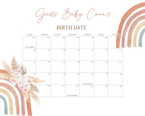 632 Boho Rainbow Baby Shower Calendar 20x16: 632 Boho Rainbow Baby Shower Calendar