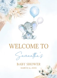 618 Blue Boho Balloon Elephant Baby Shower Welcome Sign design preview
