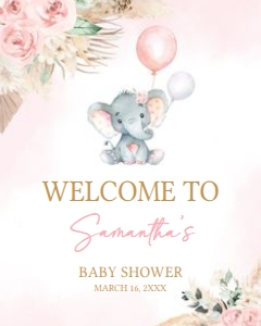 619 Pink Boho Balloon Elephant Baby Shower Welcome Sign 16x20: 619 Pink Boho Balloon Elephant Baby Shower Welcome Sign