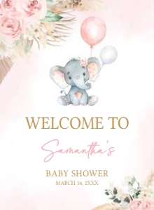 619 Pink Boho Balloon Elephant Baby Shower Welcome Sign 11x15: 619 Pink Boho Balloon Elephant Baby Shower Welcome Sign