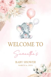 619 Pink Boho Balloon Elephant Baby Shower Welcome Sign 20x30: 619 Pink Boho Balloon Elephant Baby Shower Welcome Sign