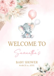 619 Pink Boho Balloon Elephant Baby Shower Welcome Sign A1: 619 Pink Boho Balloon Elephant Baby Shower Welcome Sign