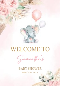 619 Pink Boho Balloon Elephant Baby Shower Welcome Sign A2: 619 Pink Boho Balloon Elephant Baby Shower Welcome Sign
