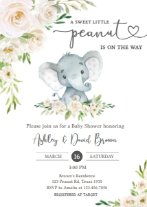 620 White Greenery Floral Elephant Baby Shower Invitation: 620 White Greenery Floral Elephant Baby Shower Invitation