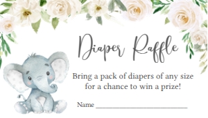 620 White Greenery Floral Elephant Baby Shower Diaper Raffle: 620 White Greenery Floral Elephant Baby Shower Invitation Set