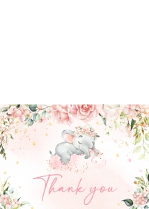 635 Pink Floral Sleeping Elephant Baby Shower Thank You Card: 635 Pink Floral Sleeping Elephant Baby Shower Invitation Set
