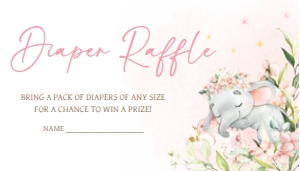 635 Pink Floral Sleeping Elephant Baby Shower Diaper Raffle: 635 Pink Floral Sleeping Elephant Baby Shower Invitation Set