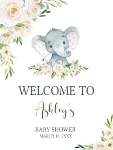 620 White Greenery Floral Elephant Baby Shower Welcome Sign 18X24: 620 White Greenery Floral Elephant Baby Shower Welcome Sign