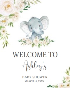 620 White Greenery Floral Elephant Baby Shower Welcome Sign 16x20: 620 White Greenery Floral Elephant Baby Shower Welcome Sign