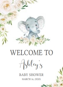 620 White Greenery Floral Elephant Baby Shower Welcome Sign 11X15: 620 White Greenery Floral Elephant Baby Shower Welcome Sign