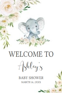 620 White Greenery Floral Elephant Baby Shower Welcome Sign 20X30: 620 White Greenery Floral Elephant Baby Shower Welcome Sign