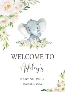 620 White Greenery Floral Elephant Baby Shower Welcome Sign A3: 620 White Greenery Floral Elephant Baby Shower Welcome Sign