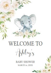 620 White Greenery Floral Elephant Baby Shower Welcome Sign A2: 620 White Greenery Floral Elephant Baby Shower Welcome Sign