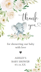 620 White Greenery Floral Elephant Baby Shower Favor Tag: 620 White Greenery Floral Elephant Baby Shower Favor Tag