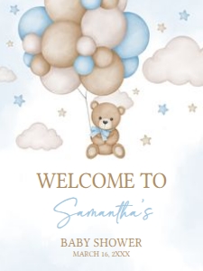 621 Blue Bear Balloon Baby Shower Welcome Sign 18x24: 621 Blue Bear Balloon Baby Shower Welcome Sign