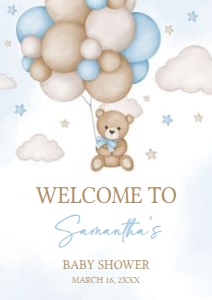 621 Blue Bear Balloon Baby Shower Welcome Sign A1: 621 Blue Bear Balloon Baby Shower Welcome Sign