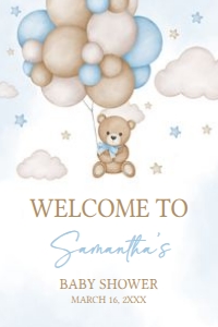 621 Blue Bear Balloon Baby Shower Welcome Sign 20x30: 621 Blue Bear Balloon Baby Shower Welcome Sign