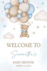 621 Blue Bear Balloon Baby Shower Welcome Sign 24x36: 621 Blue Bear Balloon Baby Shower Welcome Sign