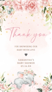 635 Pink Floral Sleeping Elephant Baby Shower Favor Tag: 635 Pink Floral Sleeping Elephant Baby Shower Favor Tag