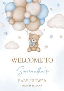 621 Blue Bear Balloon Baby Shower Welcome Sign A4: 621 Blue Bear Balloon Baby Shower Welcome Sign
