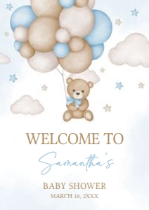 621 Blue Bear Balloon Baby Shower Welcome Sign A3: 621 Blue Bear Balloon Baby Shower Welcome Sign